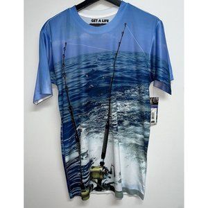 Get A Life Shirt Adult Small Fishing Marlin All Over Graphic Print Crew Mens